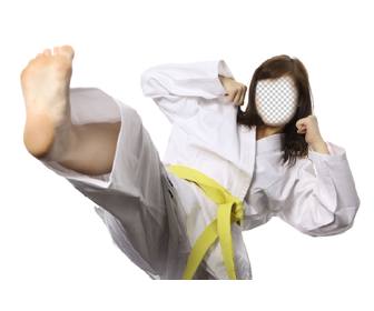 photomontage of girl practicing karate with white kimono
