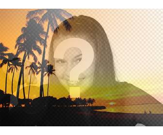 create collage with summer landscape with beach and palm trees with orange tones and picture of u online and free