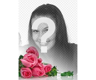 photomontage with pink roses with white gradient background to place ur romantic photos