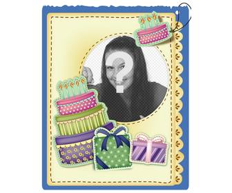 birthday card with cake and gifts sticker effect put the picture and the words of greeting u prefer
