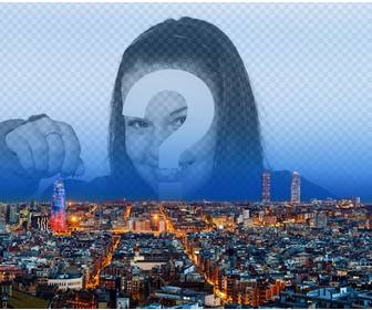 collage with the barcelona skyline to put picture in the sky and customize with text