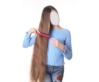photomontage of girl with extra long hair to personalize with ur face
