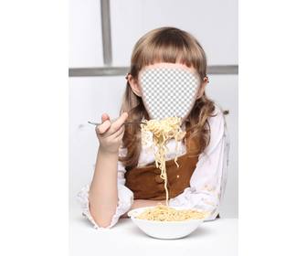photomontage of girl eating plate of spaghetti