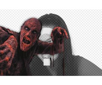 photomontage to put red bloody zombie in photo and add text online