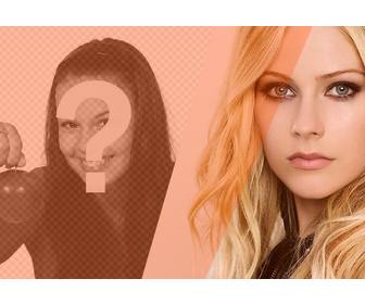 create collage with avril lavigne and picture of u to edit with decorative orange filter