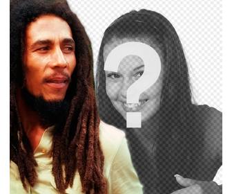 create photomontage with bob marley by ur side loading an image online and adding phrase free