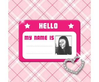 create collages with pink business card with stars and glowing heart in which u can put picture and full name on pink fabric