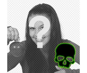 create an avatar for facebook and twitter with black skull with green fluorescent edge on photo u upload