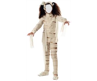 photomontage of girl disguised as mummy for halloween that u can edit