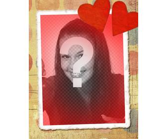 love card with ur photo red tone and two hearts