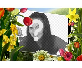 photo frame with drawings of flowers and spring plants