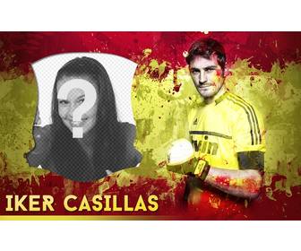 photomontage with iker casillas and spain flag background