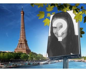 photomontage with the city of paris and the eiffel tower on background to put ur picture on billboard