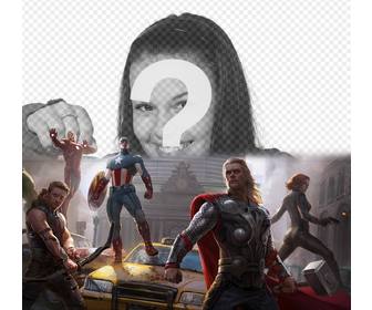 photomontage of the first avengers defending the city with ur photo above