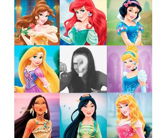 children photo collage with the most famous princesses of the world