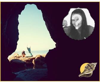 collage with mermaid seashell and mysterious cave