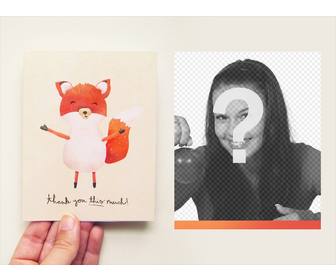 thank u card with cute fox where u can put ur photo