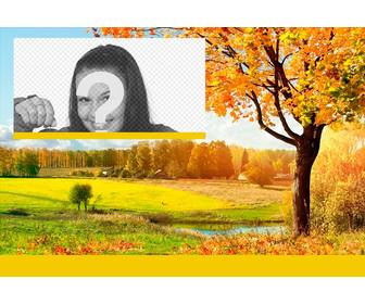 classic autumnal landscape field with frame for ur photos