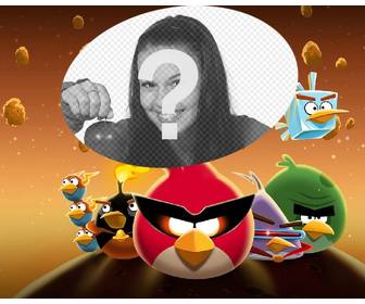 collage about angry birds in space with the famous birds dressed