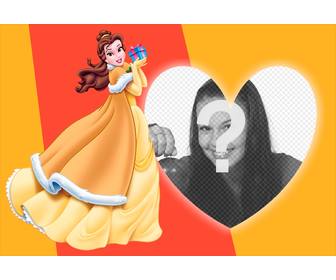 composition with princess belle from beauty and the beast with gift and photo with ur heart