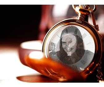 photo montage with gold pocket watch