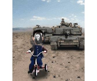 customized animation saddam hussein chased by tank