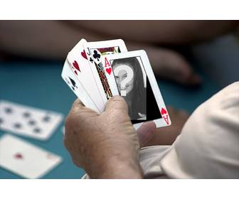 Photomontage to put your photo on an ace of hearts in a poker game.