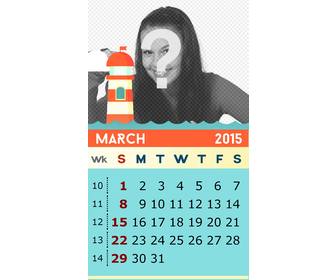 monthly calendar of march 2015 for the us with ur photo
