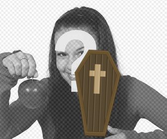 sticker of drawing of coffin with cross
