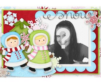 illustrated christmas card with two girls playing to decorate ur photo