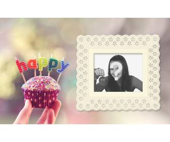 birthday card with cupcake and colorful letters with ur photo