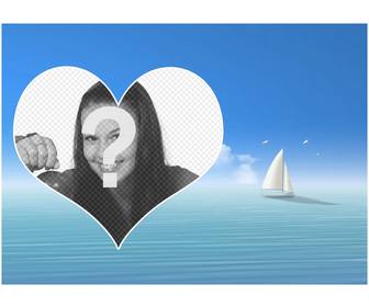 photomontage with heart in the sea and sailboat in the background