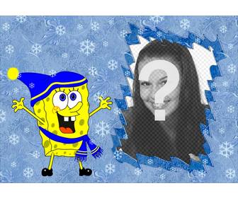 children frame of bob esponja with hat and scarf