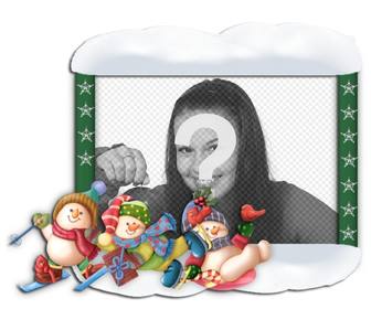 christmas photo frame with ornaments of kids skating