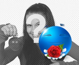 blue emoticon offering rose to put in ur photos