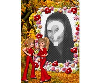 frame for photos of two friends talking and flower border customizable with ur photo