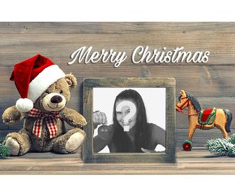 christmas photo effect with teddy bear to upload ur photo