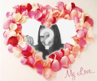 heart made with petals of roses where u can add ur photo