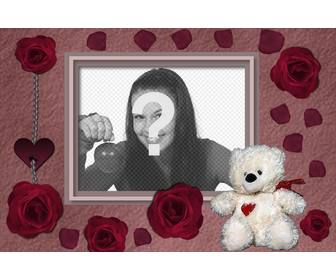 postcard of bear and red roses to do with ur photo