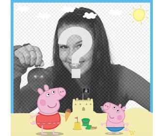 edit this picture frame with peppa pig and george on the beach