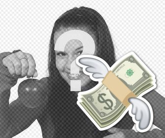 funny sticker of money with wings to paste on ur photos