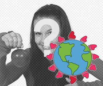 sticker to decorate ur photos with the world surrounded by hearts