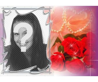 postcard for valentine customizable with photo of roses and pearls