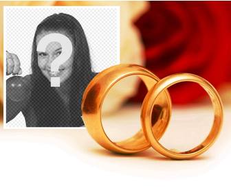 romantic effect of engagement with two gold rings to add photo