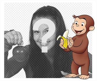 picture frame with the character curious george picnicking banana