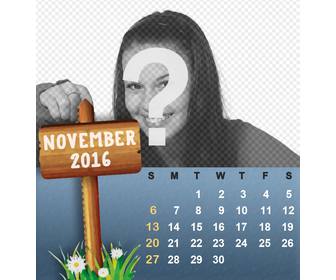 illustrated effect of november 2016 calendar to edit
