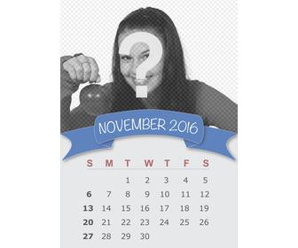calendar for customize of november 2016 with decorative blue ribbon