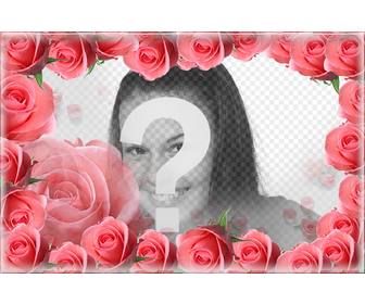 Photo frame surrounded by pink roses and your photo