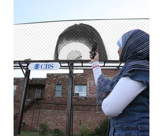 sacandole women assembling picture of banner ad with label of cbs which began as television online radio online put ur picture on the fence