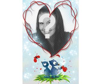heart-shaped frame and blue background with two animals hearts and butterflies great remember  for lovers on valentinequots day